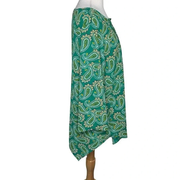 Kim Rogers XL green paisley print long sleeve asymmetrical‎ hem blouse - Picture 4 of 7